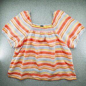 Talbots Square Neck Linen Top Size 3X Palm Stripe Short Sleeve Lightweight